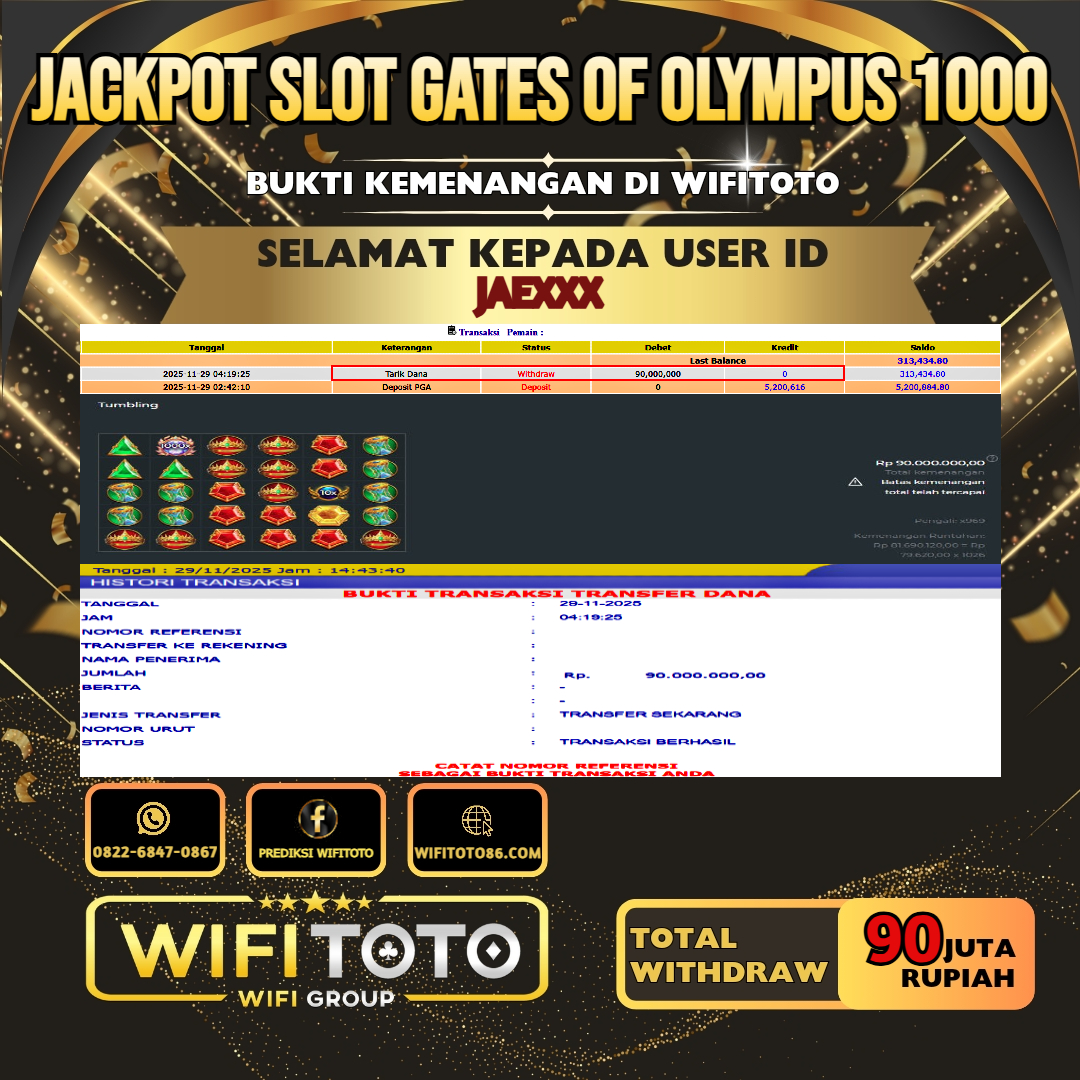 WIFITOTO JACKPOT SLOT GATES OF OLYMPUS 1000 RP.90.000.000.,-LUNAS USER ID : JAE***	
