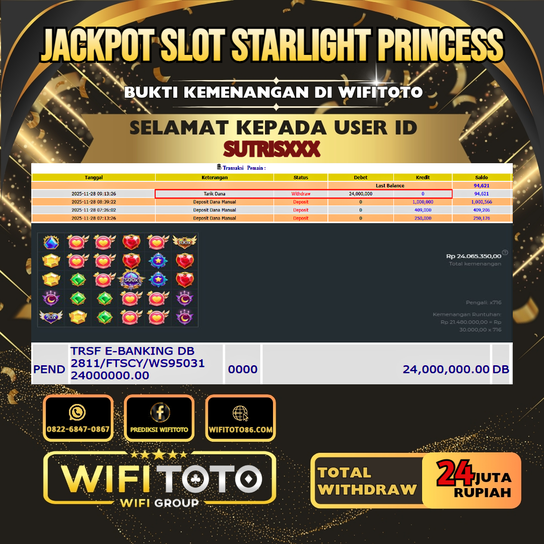 WIFITOTO JACKPOT SLOT STARLIGHT PRINCESS RP.24.000.000.,-LUNAS USER ID : SUTRIS***	