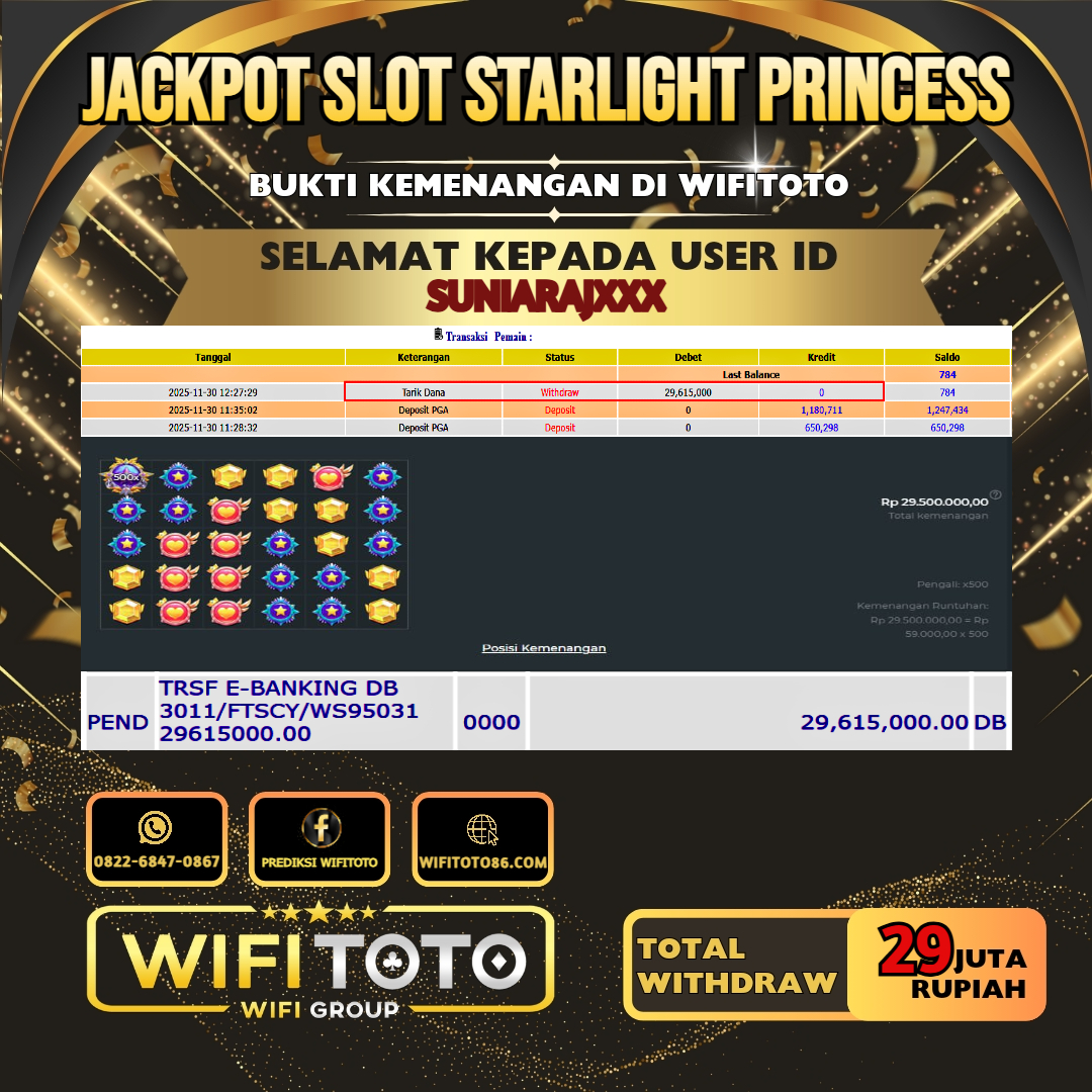 WIFITOTO JACKPOT SLOT STARLIGHT PRINCESS RP.29.000.000.,-LUNAS USER ID : SUNIARAJ***	