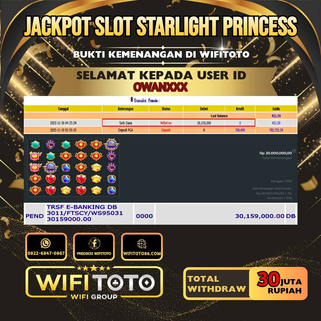 WIFITOTO JACKPOT SLOT STARLIGHT PRINCESS RP.30.000.000.,-LUNAS USER ID : OWAN***	