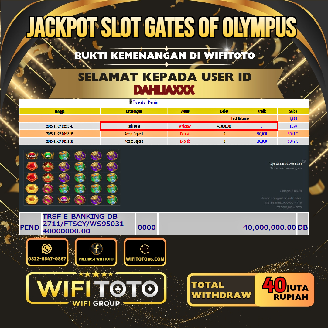 WIFITOTO JACKPOT SLOT GATES OF OLYMPUS RP.40.000.000.,-LUNAS USER ID : DAHLIA***	